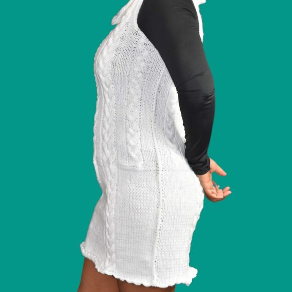 Sweater Knit Dress White Handmade Chunky Cable Sleeveless Mini Pencil Size Small - Picture 8 of 12